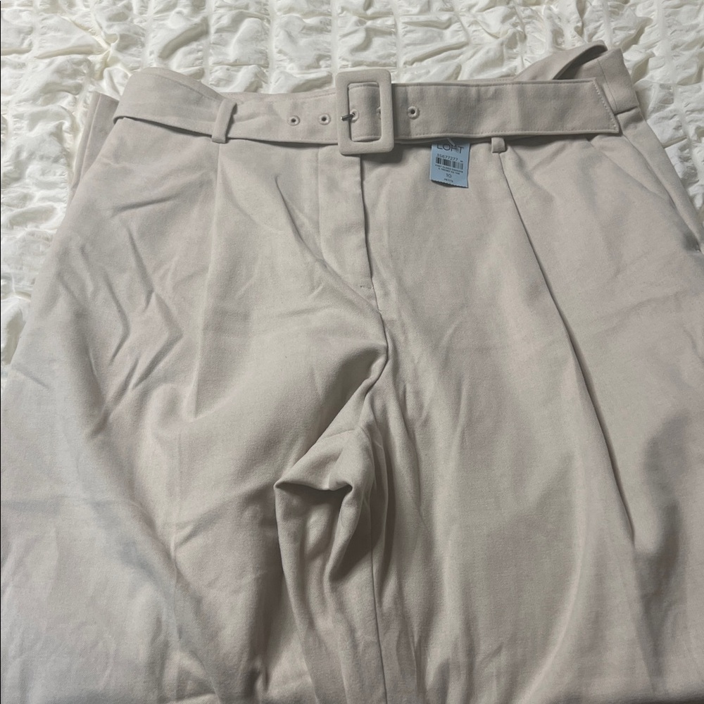 LOFT Cream Belted Trousers